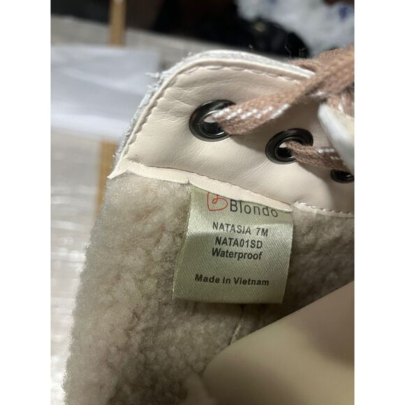 Blondo Natasia Waterproof Ankle Boots Women Beige Leather Suede Sherpa - Picture 12 of 12